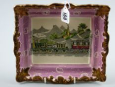 Sunderland lustre - an oblong plaque depicting a train with carriage and spired church in the