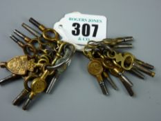 Nineteen watch keys including a group numbered 1 - 10 (number 3 missing) and two advertising