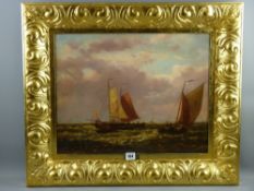 ABRAHAM HULK oil on canvas - boats in open waters with numerous figures, signed, 39 x 49 cms