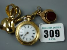 Lady's fob watch - an eighteen carat gold lady's fob watch with blue enamel and floral decoration