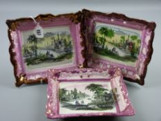 Sunderland lustre - three oblong plaques, each impressed Dixon & Co and all with classical lake