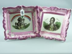 Sunderland lustre - a pink bordered oblong plaque 'General Joseph Garibaldi' and another pink