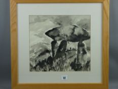 SU WALLS Indian ink/mixed media - Cromlech on the Llyn Peninsula, 28 x 30.5 cms