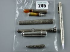 Pencils and needleholders - a parcel of needleholders, two cigarette holders, one in its silver