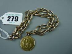 A gold Albert - a fine double gold Albert of large oval links, all marked with swivel fob, 27