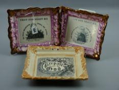 Sunderland lustre - a pair of oblong plaques 'Though God Seest Me' depicting Adam Clarke, the