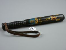 A Victorian ebonized truncheon marked 'V R' with crown below and the number one, Bath City name