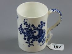 Worcester - a circa 1770 blue and white decorated mug 'Fruit Sprigs' pattern with underglazed blue