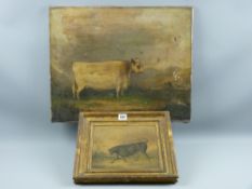 Early 19th Century English School oil on board - study of an angry black bull in a landscape,