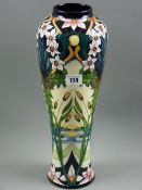 A 2007 limited edition Moorcroft vase with a design by Rachel Bishop of stylized leaf and floral