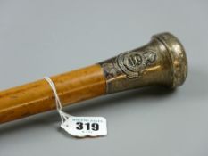 A malacca cane with hallmarked silver top with regimental emblem 'Princess Charlotte of Wales, The