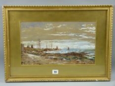 ARTHUR PERIGAL watercolour and gouache - rocky coastalscape with numerous tall ships and yachts in a