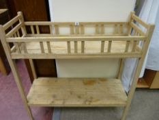 A stripped pine two shelf rack with gallery top, 99.5 x 94.5 cms, 35 cms depth