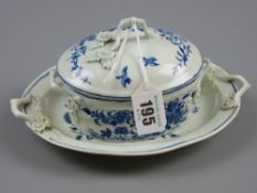 Circa 1790 blue and white Worcester tureen, cover and stand, transfer decorated in the 'Fence'