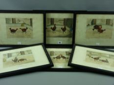 C R STOCK engravings from drawings - six coloured cockfighting plates in sequence, (some foxing,