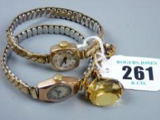 Two, nine carat gold lady's watches on gold colour expanding bracelets, a nine carat with citrine