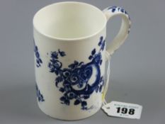 Worcester - circa 1790 blue and white decorated mug, unknown fruit pattern and floral sprays, 9.5