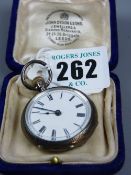 A lady's bright cut 800 silver encased fob watch with white enamel dial and Roman numerals