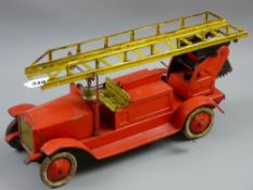 An early Johan Distler tinplate clockwork fire engine, reg. no. J.D.3701 with lithograph tinplate