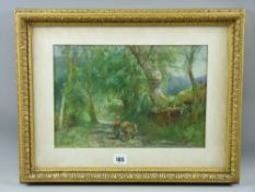 F MERCER watercolour - wooded lane with donkey and woman, signed, 23 x 34.5 cms