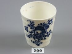 Worcester - a rare banded beaker, blue and white decorated in 'Fruit Sprigs' pattern, underglazed