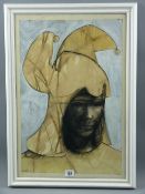PETER NUTTALL mixed media - figure in exotic headgear, signed and dated 1969, 51 x 34 cms