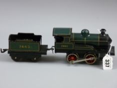 A Karl Bub, Nuremberg clockwork locomotive with tender in green and black livery, no. 2665, cast no.
