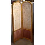 A two fold antique dressing screen, silk floss applied and lace-work
