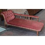 A pink button draylon covered Edwardian chaise longue