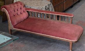 A pink button draylon covered Edwardian chaise longue