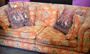 A large Chesterfield shape two seater settee (can be split for transportation/access) in heraldic