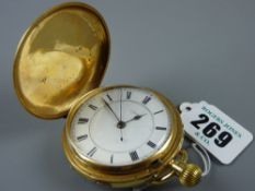 An eighteen carat gold plain encased gent's pocket stopwatch, the white enamel dial with Roman