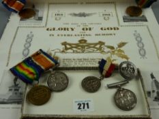 Four World War I Defence medals and ribbons awarded to T-202338H Pte F Baker and to 205676 Pte H H