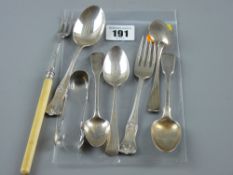 A mixed quantity of hallmarked silver teaspoons etc, various dates, 4.7 troy ozs weighable