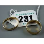Two nine carat gold wedding bands, 4 grms