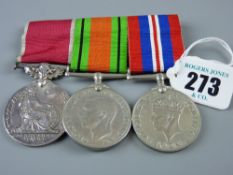 A World War II three medal group of 1939-1945 Service and Defence medal and a King George V