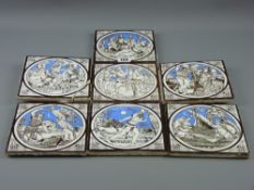 Minton tiles - seven after designs by John Moyr Smith depicting Arthurian Legend, 15.5 cms square