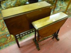 An Edwardian mahogany drop leaf Sutherland tea table with turned supports and centre stretcher and