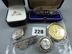 A selection of Victorian and later jewellery comprising of a nine carat gold and pink quartz ring, a