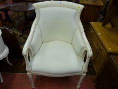 A painted modern French style armchair in an off-white upholstery, 96 cms high, 65 cms wide