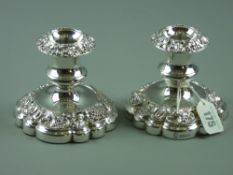 Lowe & Sons, Chester a pair of quality electroplate squat candle holders with raised leaf and