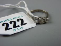 A white gold or platinum three stone diamond dress ring, visual estimate of the diamonds, 0.1 carat,