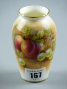 Royal Worcester - hand painted 'Fallen Fruit & Berries' vase by decorator J Smith, signed, with gilt