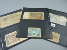 Ten European bank notes and two others, mostly Second World War period, probably collected during