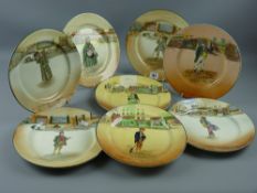 Eight Doulton series ware plates 'Barnaby Rudge', 'Sairey Gamp', 'Cap'n Cuttle', 'Mr Squeers', 'Mr