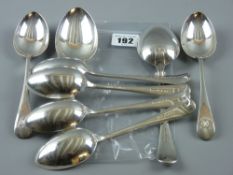 A set of six hallmarked silver dessert spoons with a pair of matching tablespoons, Sheffield 1925,