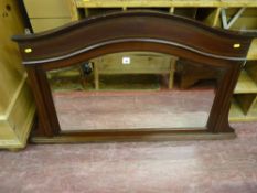 An Edwardian line inlaid mahogany overmantel mirror with bevelled edge glass, 73 x 120 cms