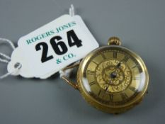 A lady's eighteen carat gold small fob watch with floral dial, Roman numerals and floral and