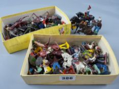 A collection of diecast military men, figures on horseback and Wild West cowboys and Indians, mostly