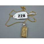 A nine carat gold nugget pendant and flat curb link chain, total 10 grms